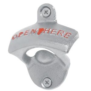 retro-style wall mount bottle opener-chrome plated/cast steel-screws inside-NIB